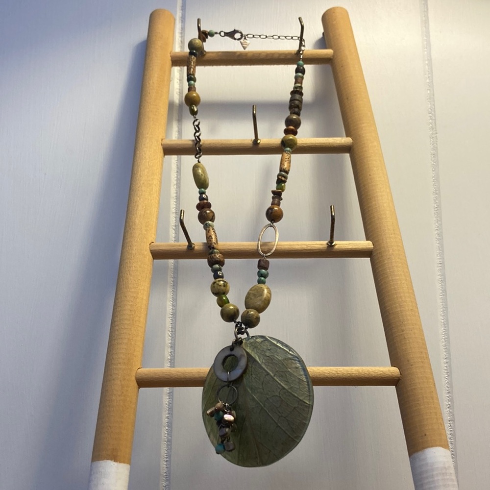 SILPADA N1855 Kabkaban Howlite Turquoise Coco Wood Bead Shell Necklace